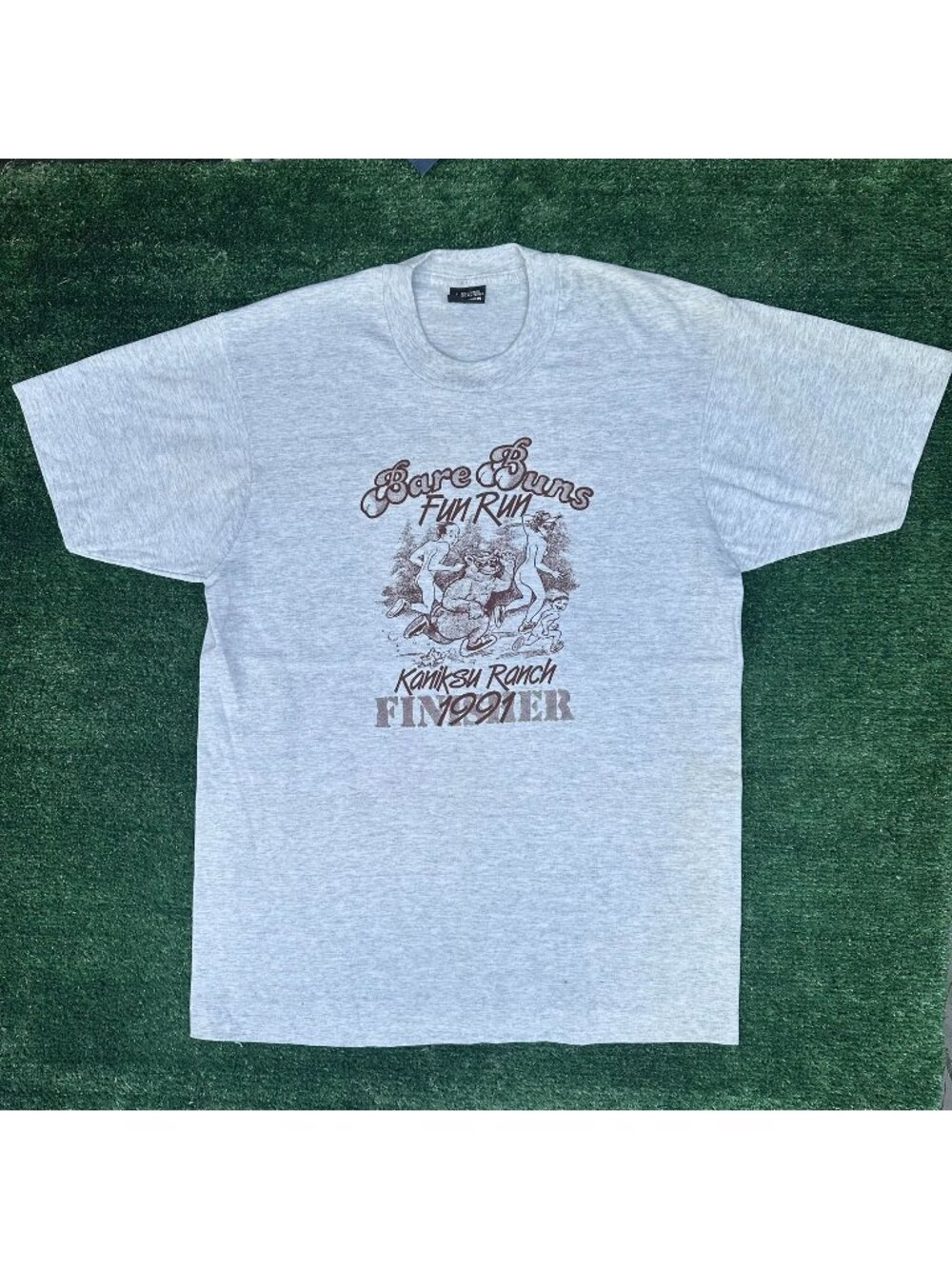 Vintage 90s Bare Buns Fun Run T-Shirt Gray L 1991 Single Stitch Gorpcore Running